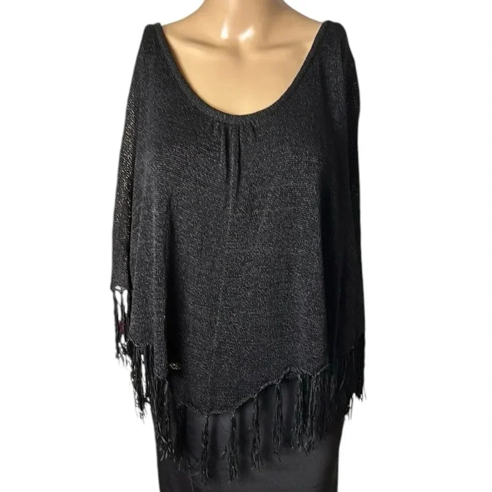 VTG KOKOMO. poncho sweater ,fringes,sheer,loose knit,PTP 16” to  23”,one size - Picture 7 of 16